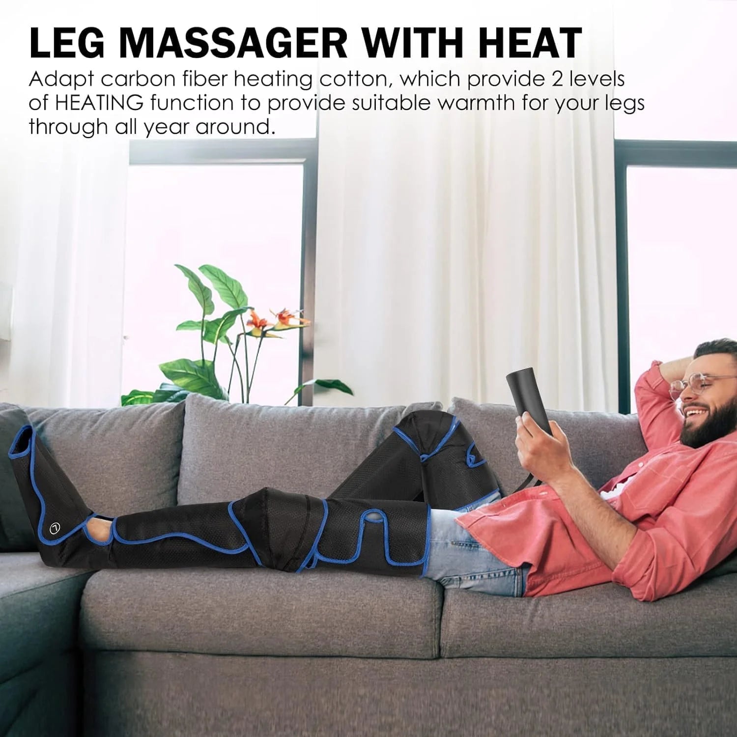 Leg Massager, Air Compression Foot Massager for Leg, Calf, Thigh, Vibration, Knee Heating, Helpful for Varicose Veins, Muscle Fatigue, Cramps, Swelling, Gift for Fathers' Mothers' Day