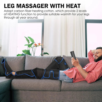 Leg Massager, Air Compression Foot Massager for Leg, Calf, Thigh, Vibration, Knee Heating, Helpful for Varicose Veins, Muscle Fatigue, Cramps, Swelling, Gift for Fathers' Mothers' Day