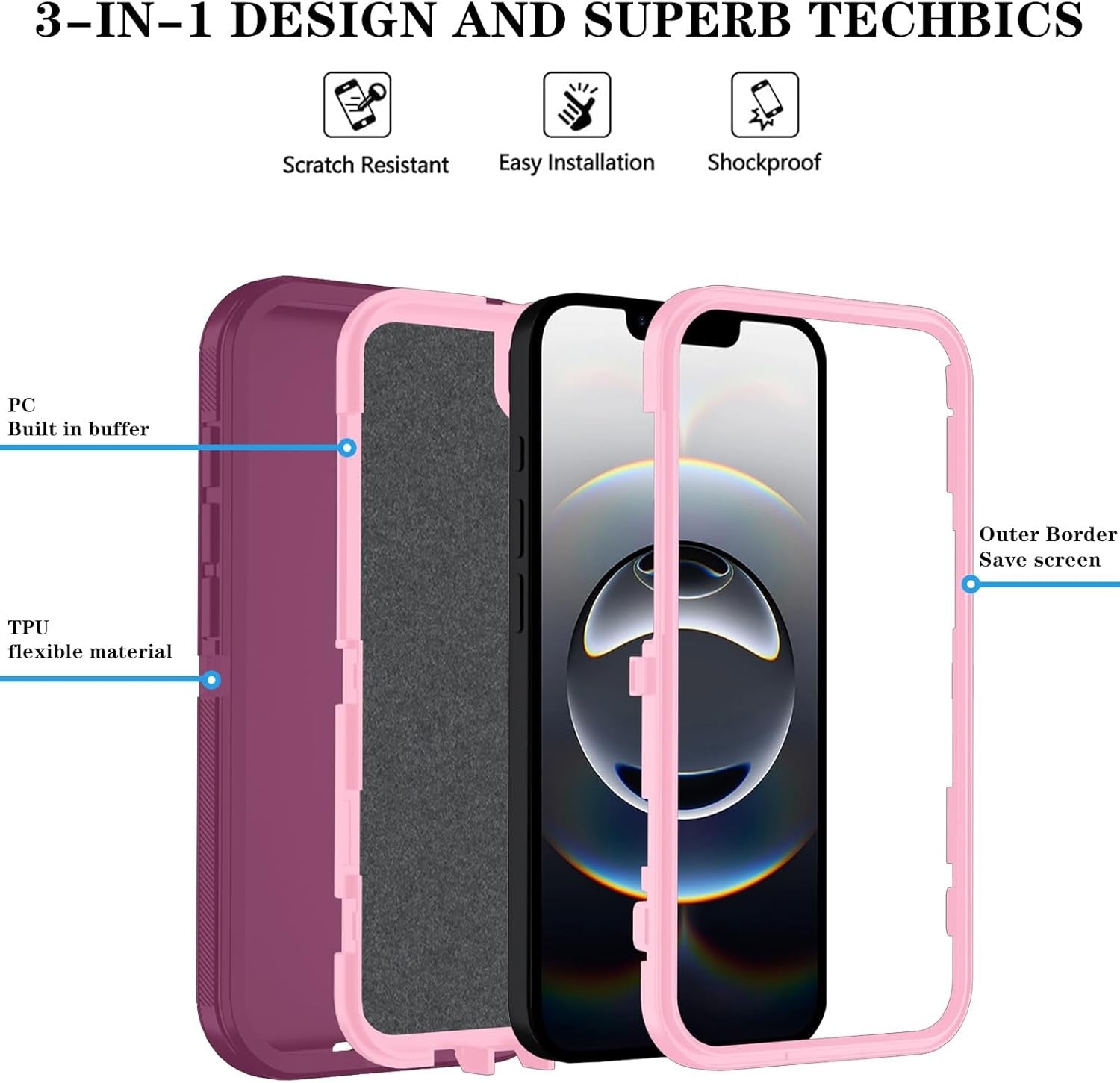 Phone Case for Iphone 16E with HD Screen 16E, Wineredpink
