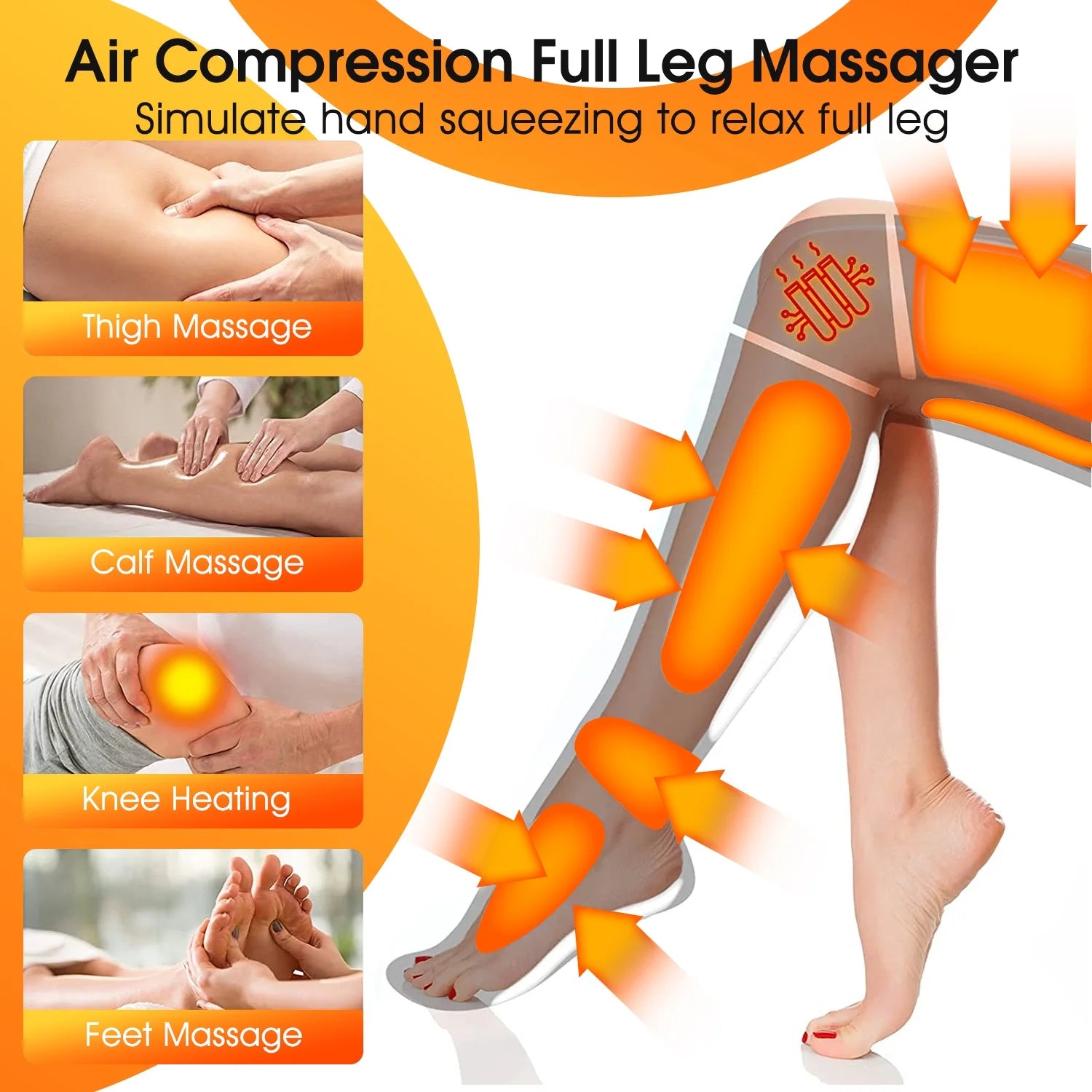 Leg Massager, Air Compression Foot Massager for Leg, Calf, Thigh, Vibration, Knee Heating, Helpful for Varicose Veins, Muscle Fatigue, Cramps, Swelling, Gift for Fathers' Mothers' Day