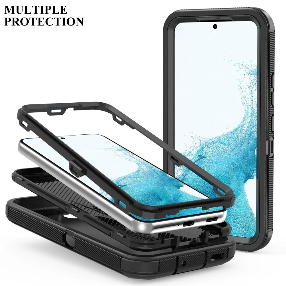 Samsung Galaxy S22 plus Case with Belt Clip Holster Heavy Duty Hard Shockproof Armor Protector Case Cover for Galaxy S22+ 5G Phone Case (Black)