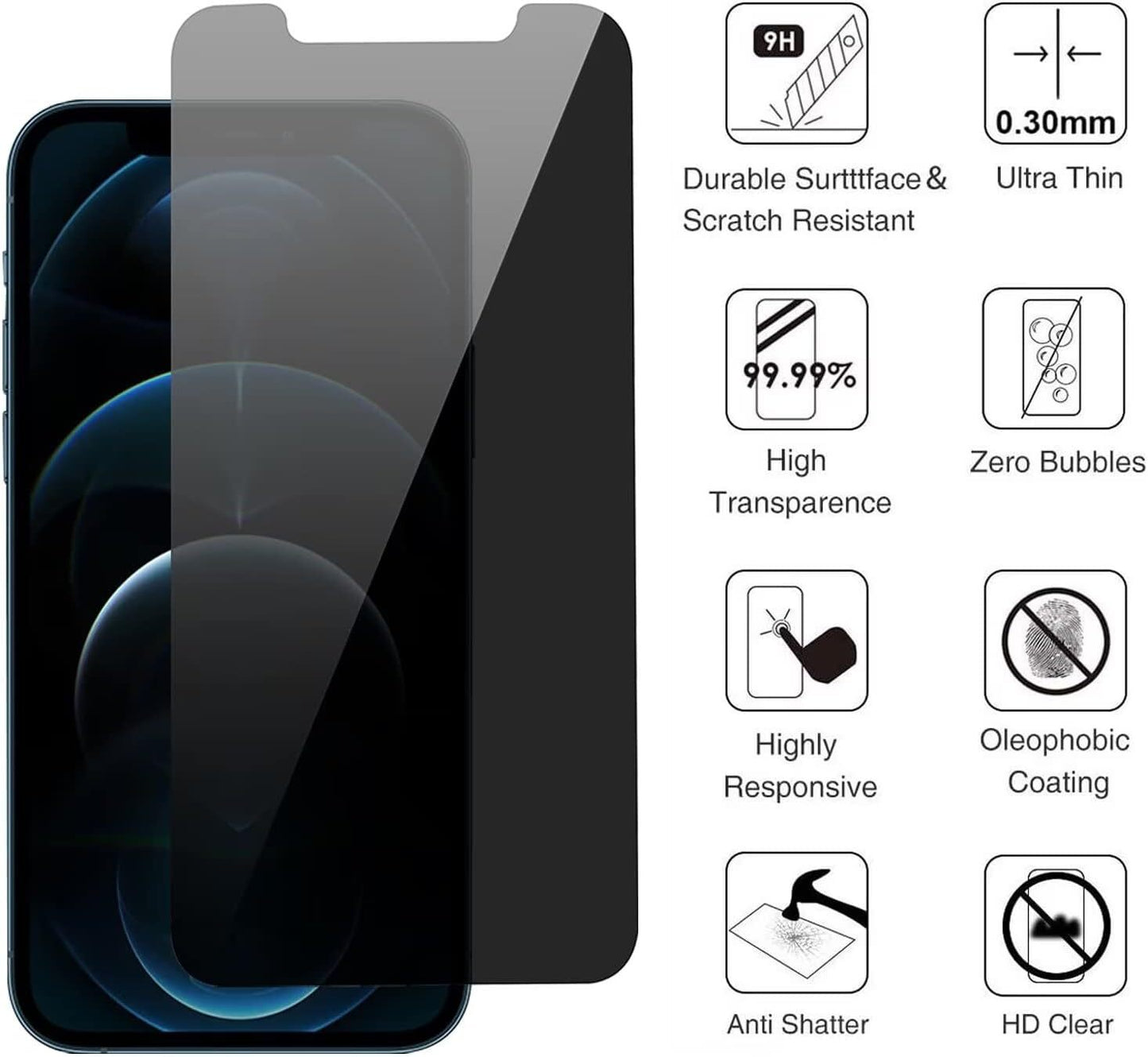 4X for Iphone 16 15 14 13 12 11 Pro Max Privacy Tempered GLASS Screen Protector